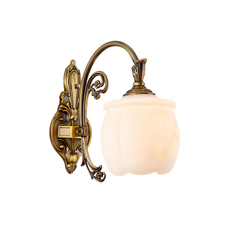 Flower Shaped Foyer Wall Lamp Traditional Opal Glass Bronze Finish Wall Mounted Light 1.0 Bronze Flower Clearhalo 'Wall Lamps & Sconces' 'Wall Lights' Lighting' 2405464