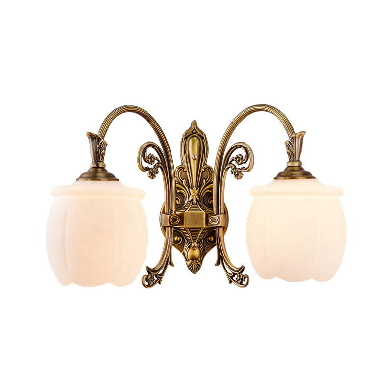 Flower Shaped Foyer Wall Lamp Traditional Opal Glass Bronze Finish Wall Mounted Light 2.0 Bronze Flower Clearhalo 'Wall Lamps & Sconces' 'Wall Lights' Lighting' 2405466
