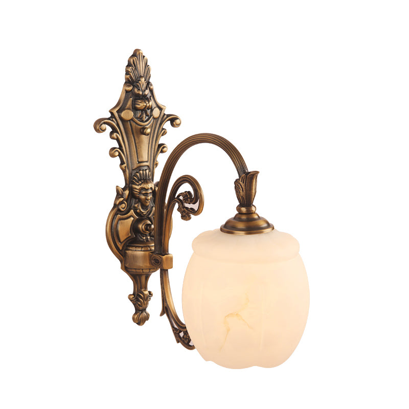 Flower Shaped Foyer Wall Lamp Traditional Opal Glass Bronze Finish Wall Mounted Light 1.0 Bronze Round Clearhalo 'Wall Lamps & Sconces' 'Wall Lights' Lighting' 2405467