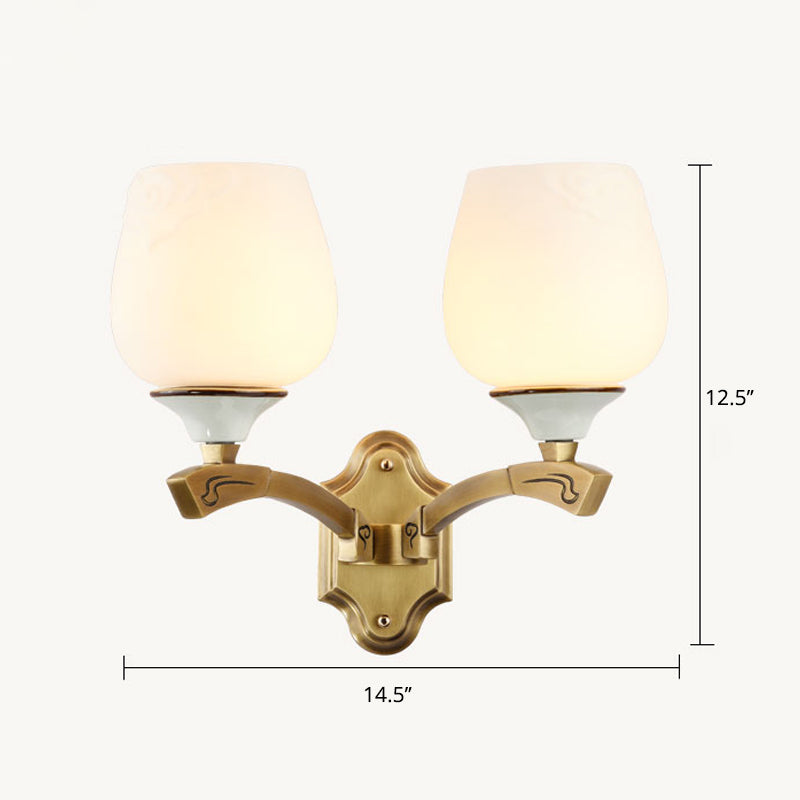 Flower Shaped Foyer Wall Lamp Traditional Opal Glass Bronze Finish Wall Mounted Light 2.0 Bronze Oval Clearhalo 'Wall Lamps & Sconces' 'Wall Lights' Lighting' 2405469