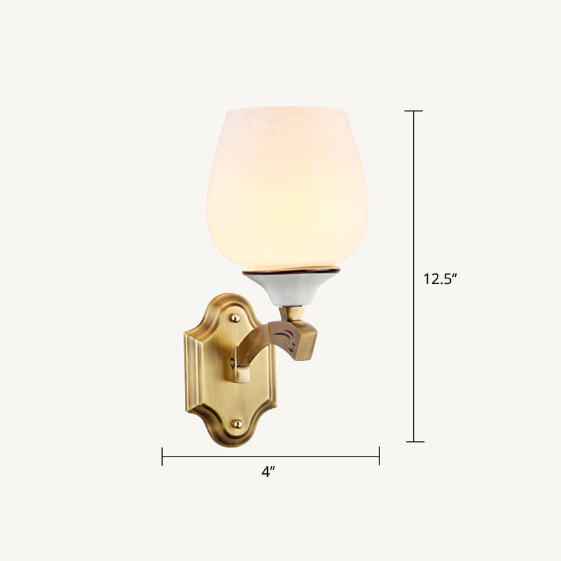 Flower Shaped Foyer Wall Lamp Traditional Opal Glass Bronze Finish Wall Mounted Light 1.0 Bronze Oval Clearhalo 'Wall Lamps & Sconces' 'Wall Lights' Lighting' 2405470