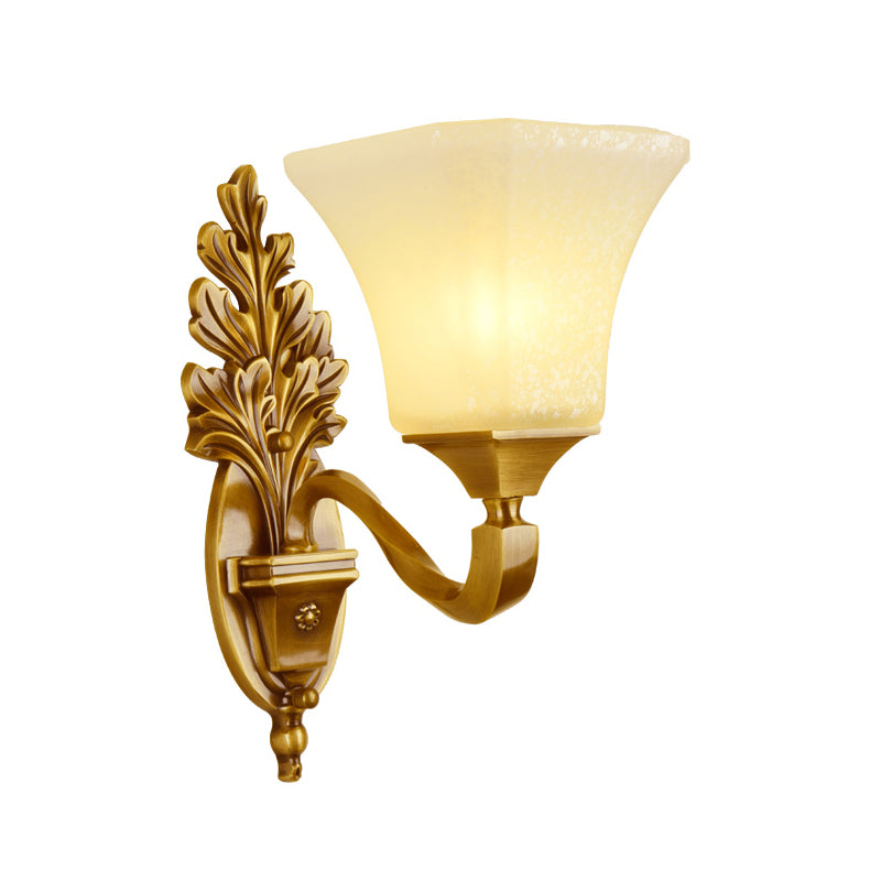 Flower Shaped Foyer Wall Lamp Traditional Opal Glass Bronze Finish Wall Mounted Light 1.0 Bronze Trumpet Clearhalo 'Wall Lamps & Sconces' 'Wall Lights' Lighting' 2405473