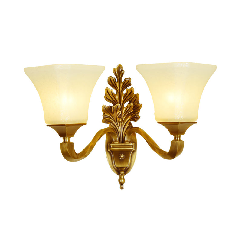 Flower Shaped Foyer Wall Lamp Traditional Opal Glass Bronze Finish Wall Mounted Light 2.0 Bronze Trumpet Clearhalo 'Wall Lamps & Sconces' 'Wall Lights' Lighting' 2405474