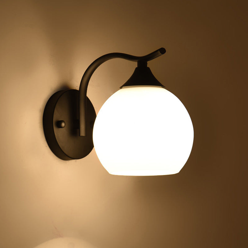 Satin Opal Glass Dome Sconce Light Fixture Simple Style Corridor Wall Mount Lamp 1.0 Black Clearhalo 'Wall Lamps & Sconces' 'Wall Lights' Lighting' 2405486