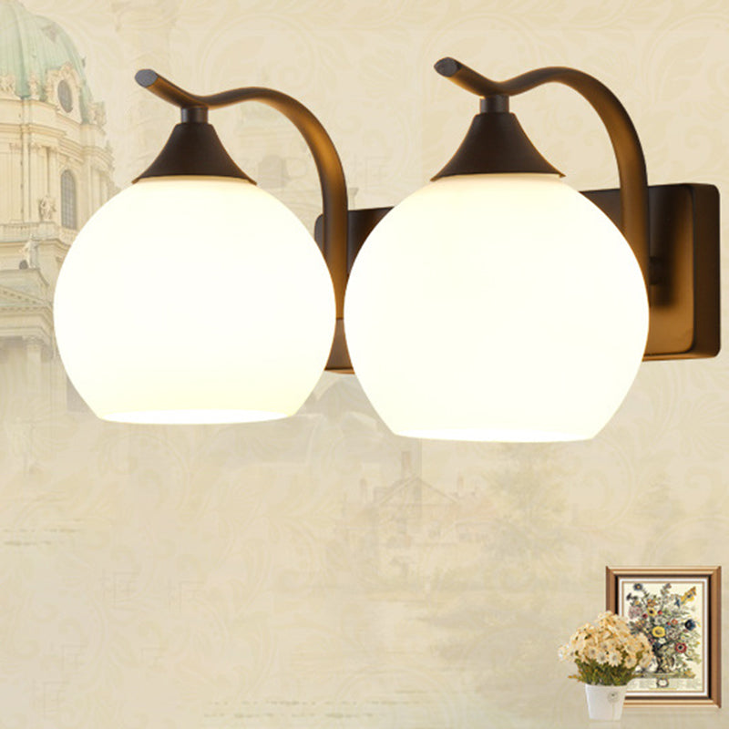 Satin Opal Glass Dome Sconce Light Fixture Simple Style Corridor Wall Mount Lamp 2.0 Black Clearhalo 'Wall Lamps & Sconces' 'Wall Lights' Lighting' 2405491
