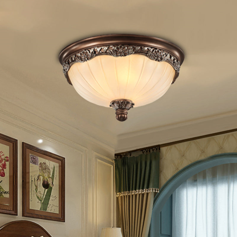 Country Style Dome Ceiling Mount Lamp Opal Rib Glass Flush Light Fixture for Bedroom Clearhalo 'Ceiling Lights' 'Close To Ceiling Lights' 'Close to ceiling' 'Flush mount' Lighting' 2405509