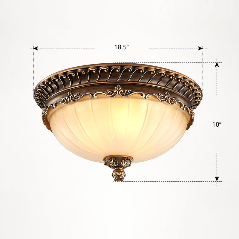 Country Style Dome Ceiling Mount Lamp Opal Rib Glass Flush Light Fixture for Bedroom Coffee Large Clearhalo 'Ceiling Lights' 'Close To Ceiling Lights' 'Close to ceiling' 'Flush mount' Lighting' 2405510