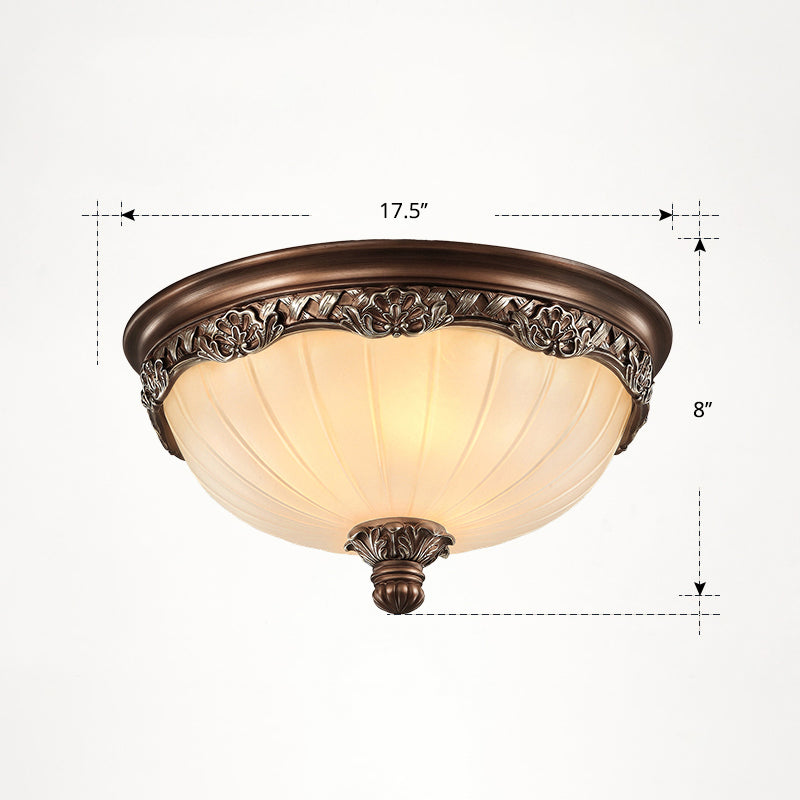 Country Style Dome Ceiling Mount Lamp Opal Rib Glass Flush Light Fixture for Bedroom Brown Large Clearhalo 'Ceiling Lights' 'Close To Ceiling Lights' 'Close to ceiling' 'Flush mount' Lighting' 2405511