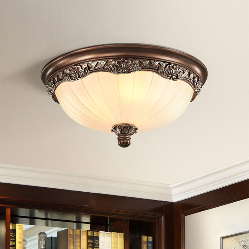 Country Style Dome Ceiling Mount Lamp Opal Rib Glass Flush Light Fixture for Bedroom Clearhalo 'Ceiling Lights' 'Close To Ceiling Lights' 'Close to ceiling' 'Flush mount' Lighting' 2405512