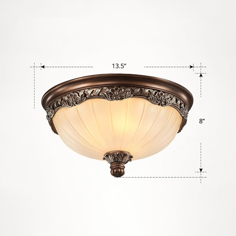 Country Style Dome Ceiling Mount Lamp Opal Rib Glass Flush Light Fixture for Bedroom Brown Small Clearhalo 'Ceiling Lights' 'Close To Ceiling Lights' 'Close to ceiling' 'Flush mount' Lighting' 2405513