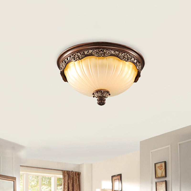Country Style Dome Ceiling Mount Lamp Opal Rib Glass Flush Light Fixture for Bedroom Clearhalo 'Ceiling Lights' 'Close To Ceiling Lights' 'Close to ceiling' 'Flush mount' Lighting' 2405514