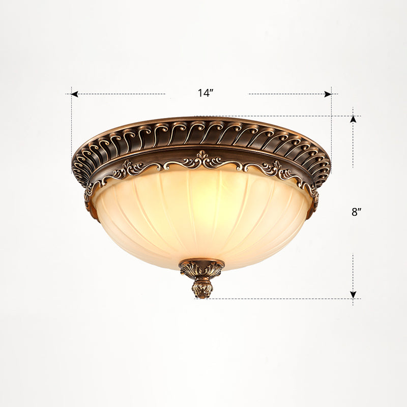 Country Style Dome Ceiling Mount Lamp Opal Rib Glass Flush Light Fixture for Bedroom Coffee Small Clearhalo 'Ceiling Lights' 'Close To Ceiling Lights' 'Close to ceiling' 'Flush mount' Lighting' 2405515