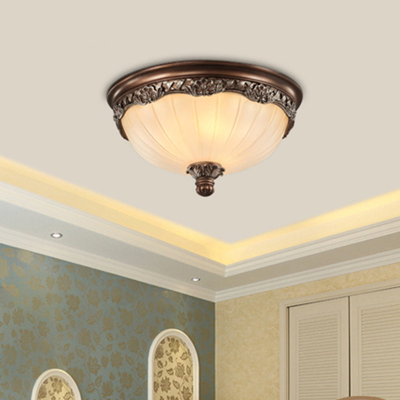 Country Style Dome Ceiling Mount Lamp Opal Rib Glass Flush Light Fixture for Bedroom Clearhalo 'Ceiling Lights' 'Close To Ceiling Lights' 'Close to ceiling' 'Flush mount' Lighting' 2405516