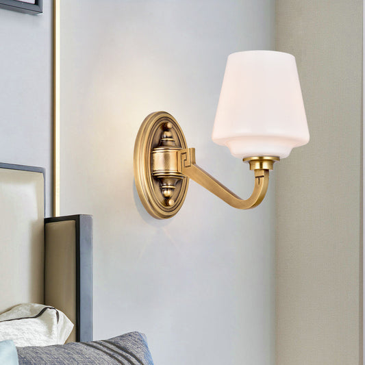 Opaline Glass Conical Wall Sconce Minimalistic Bedside Wall Lamp Fixture in Gold Clearhalo 'Wall Lamps & Sconces' 'Wall Lights' Lighting' 2405518