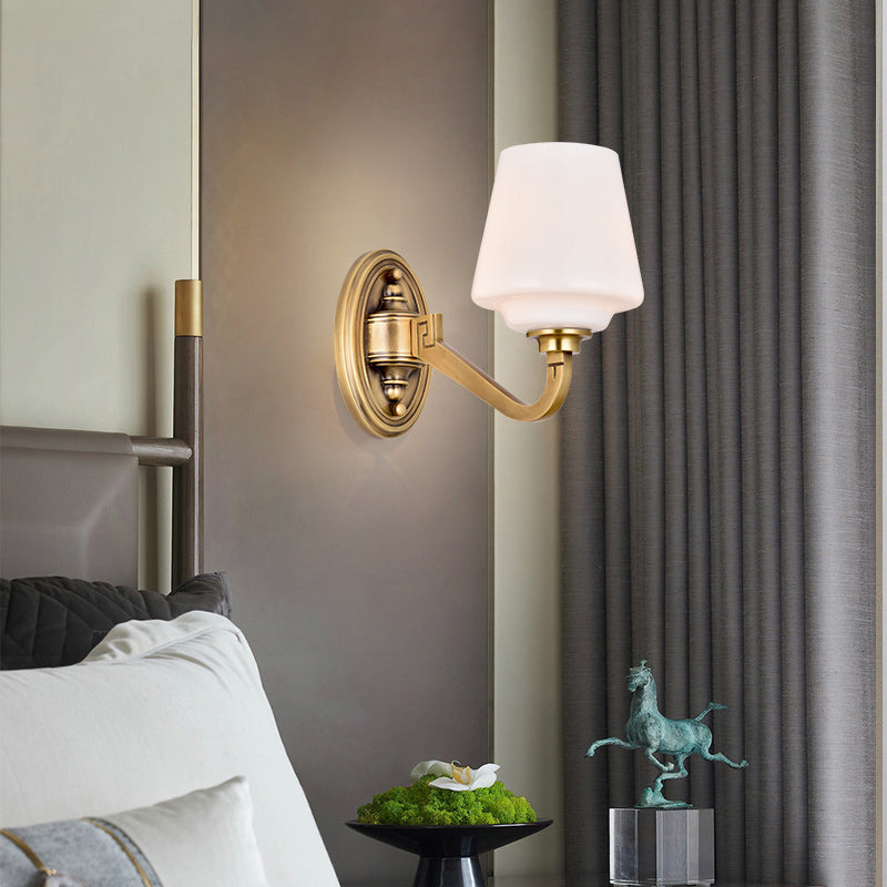 Opaline Glass Conical Wall Sconce Minimalistic Bedside Wall Lamp Fixture in Gold Clearhalo 'Wall Lamps & Sconces' 'Wall Lights' Lighting' 2405521