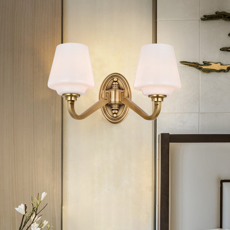 Opaline Glass Conical Wall Sconce Minimalistic Bedside Wall Lamp Fixture in Gold Clearhalo 'Wall Lamps & Sconces' 'Wall Lights' Lighting' 2405522