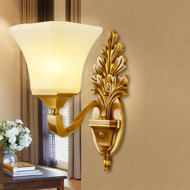 Milk Glass Gold Finish Sconce Pagoda Shaped Antique Style Wall Mounted Light for Corridor Clearhalo 'Wall Lamps & Sconces' 'Wall Lights' Lighting' 2405527