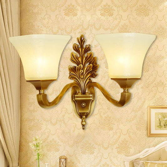 Milk Glass Gold Finish Sconce Pagoda Shaped Antique Style Wall Mounted Light for Corridor Clearhalo 'Wall Lamps & Sconces' 'Wall Lights' Lighting' 2405528