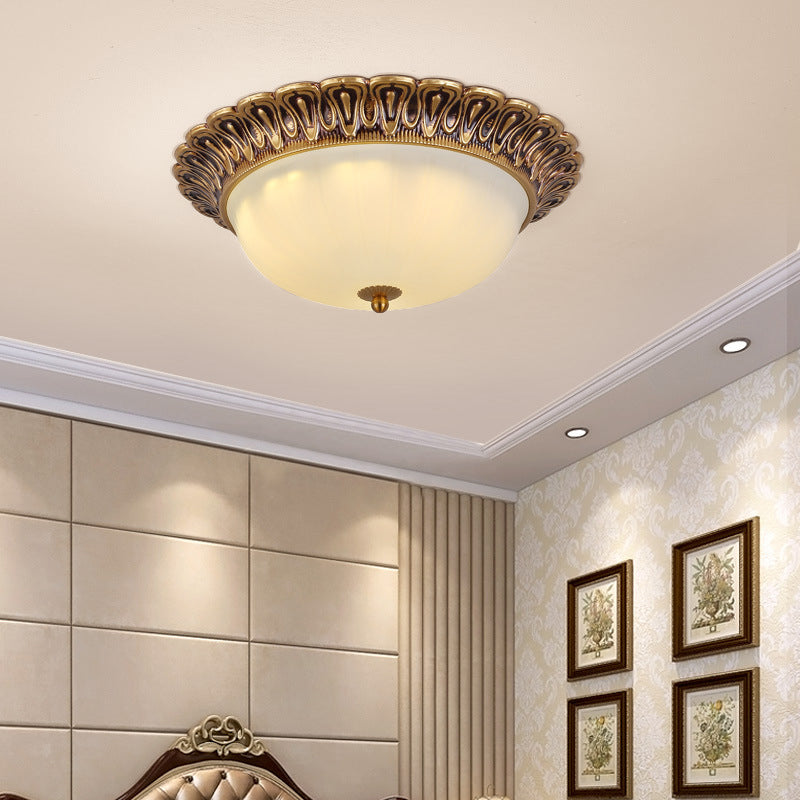 3-Light Frosted Glass Flush Ceiling Light Colonial Style Dome Bedroom Flushmount Lighting Clearhalo 'Ceiling Lights' 'Close To Ceiling Lights' 'Close to ceiling' 'Flush mount' Lighting' 2405536