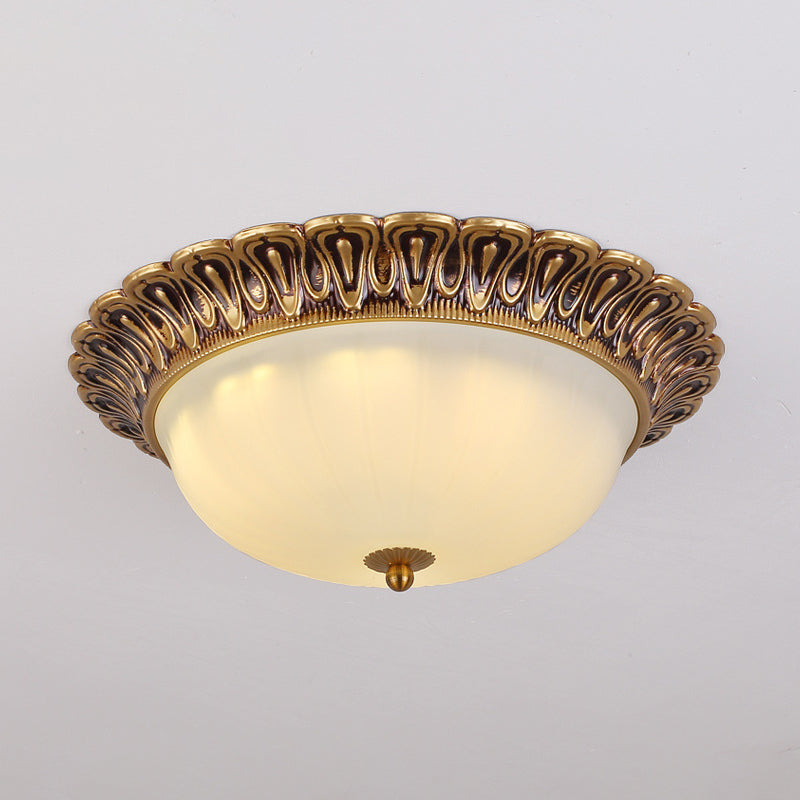 3-Light Frosted Glass Flush Ceiling Light Colonial Style Dome Bedroom Flushmount Lighting Bronze 16" Clearhalo 'Ceiling Lights' 'Close To Ceiling Lights' 'Close to ceiling' 'Flush mount' Lighting' 2405537