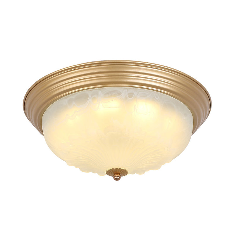 3-Light Frosted Glass Flush Ceiling Light Colonial Style Dome Bedroom Flushmount Lighting Clearhalo 'Ceiling Lights' 'Close To Ceiling Lights' 'Close to ceiling' 'Flush mount' Lighting' 2405538