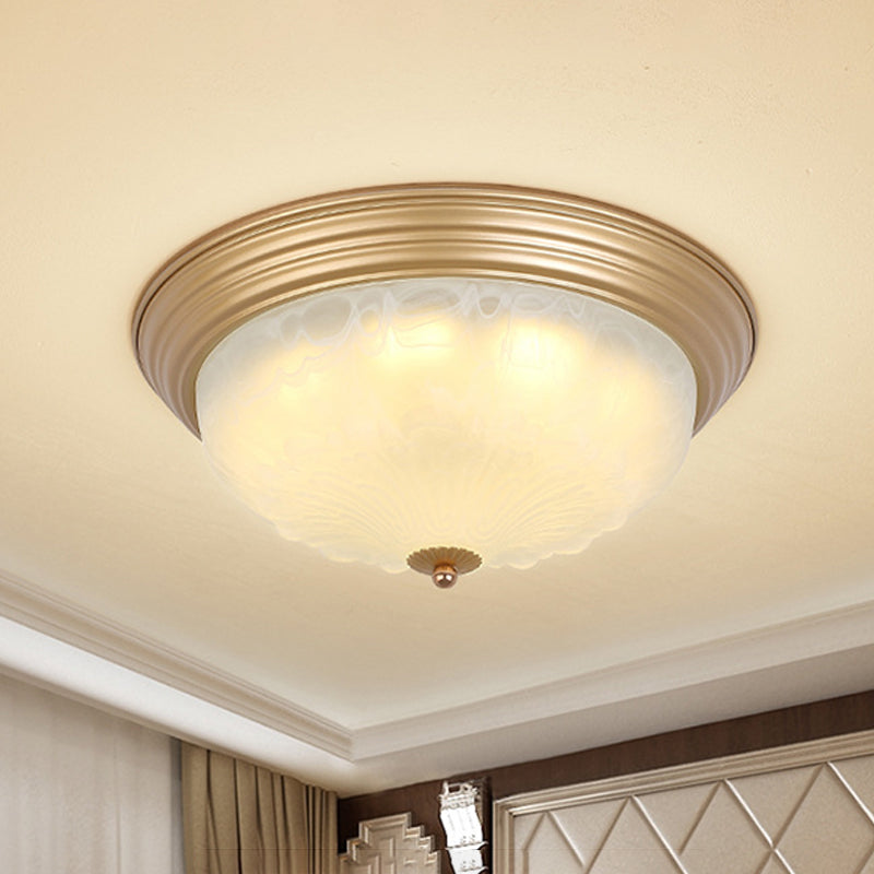 3-Light Frosted Glass Flush Ceiling Light Colonial Style Dome Bedroom Flushmount Lighting Clearhalo 'Ceiling Lights' 'Close To Ceiling Lights' 'Close to ceiling' 'Flush mount' Lighting' 2405539