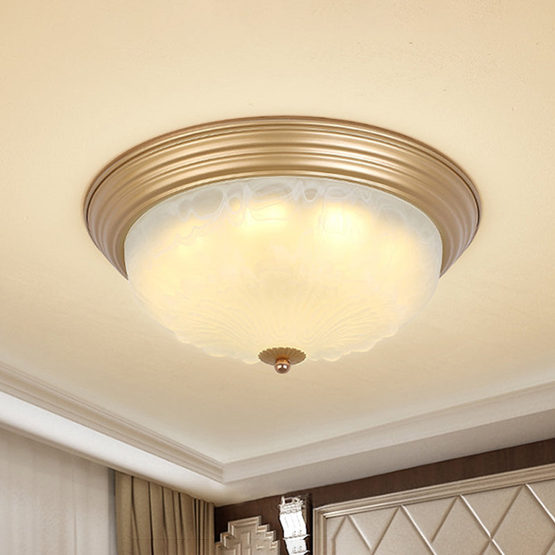 3-Light Frosted Glass Flush Ceiling Light Colonial Style Dome Bedroom Flushmount Lighting Clearhalo 'Ceiling Lights' 'Close To Ceiling Lights' 'Close to ceiling' 'Flush mount' Lighting' 2405539