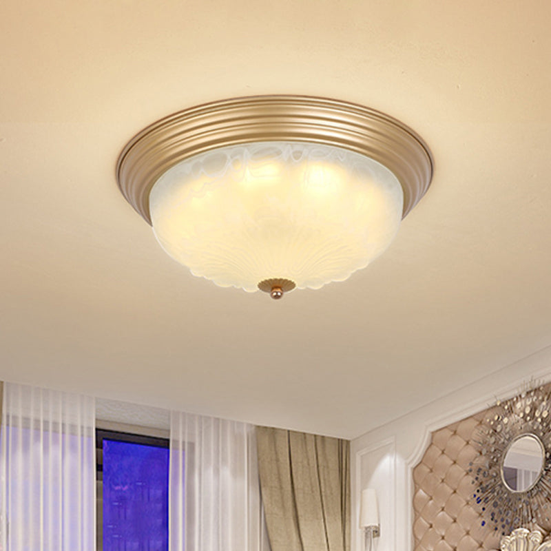3-Light Frosted Glass Flush Ceiling Light Colonial Style Dome Bedroom Flushmount Lighting Clearhalo 'Ceiling Lights' 'Close To Ceiling Lights' 'Close to ceiling' 'Flush mount' Lighting' 2405540