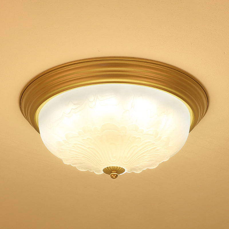 3-Light Frosted Glass Flush Ceiling Light Colonial Style Dome Bedroom Flushmount Lighting Clearhalo 'Ceiling Lights' 'Close To Ceiling Lights' 'Close to ceiling' 'Flush mount' Lighting' 2405541