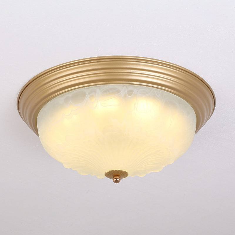 3-Light Frosted Glass Flush Ceiling Light Colonial Style Dome Bedroom Flushmount Lighting Clearhalo 'Ceiling Lights' 'Close To Ceiling Lights' 'Close to ceiling' 'Flush mount' Lighting' 2405542
