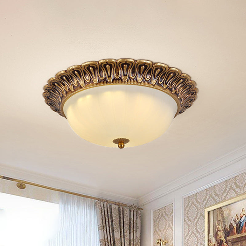 3-Light Frosted Glass Flush Ceiling Light Colonial Style Dome Bedroom Flushmount Lighting Clearhalo 'Ceiling Lights' 'Close To Ceiling Lights' 'Close to ceiling' 'Flush mount' Lighting' 2405543
