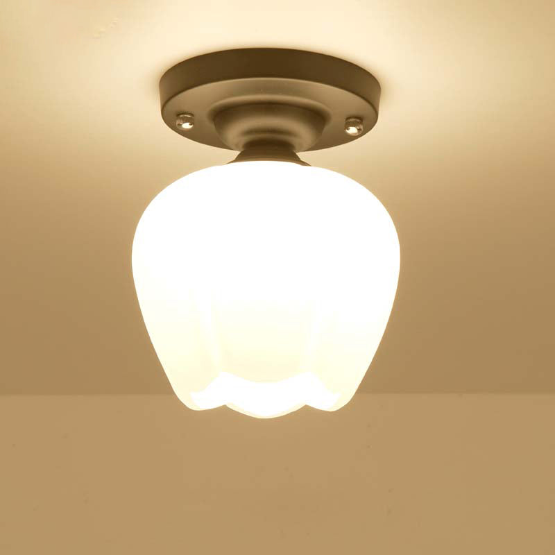 Black Finish Shaded Small Ceiling Lamp Rustic Metal 1 Head Corridor Flush Mount Light Clearhalo 'Ceiling Lights' 'Close To Ceiling Lights' 'Close to ceiling' 'Flush mount' Lighting' 2405545