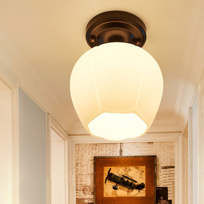 Black Finish Shaded Small Ceiling Lamp Rustic Metal 1 Head Corridor Flush Mount Light Clearhalo 'Ceiling Lights' 'Close To Ceiling Lights' 'Close to ceiling' 'Flush mount' Lighting' 2405552