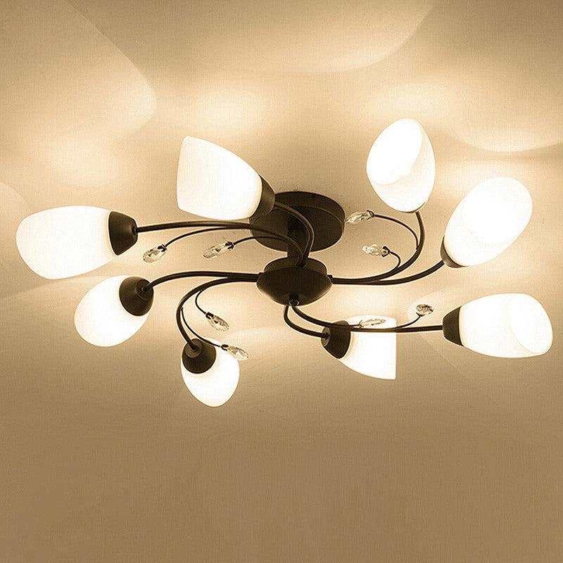 Floral Swirl Ceiling Light Fixture Rustic Black Opal Glass Semi Flush Light for Living Room 8 Black Clearhalo 'Ceiling Lights' 'Chandeliers' 'Close To Ceiling Lights' 'Close to ceiling' 'Glass shade' 'Glass' 'Semi-flushmount' Lighting' 2405566