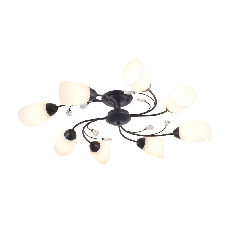 Floral Swirl Ceiling Light Fixture Rustic Black Opal Glass Semi Flush Light for Living Room Clearhalo 'Ceiling Lights' 'Chandeliers' 'Close To Ceiling Lights' 'Close to ceiling' 'Glass shade' 'Glass' 'Semi-flushmount' Lighting' 2405569