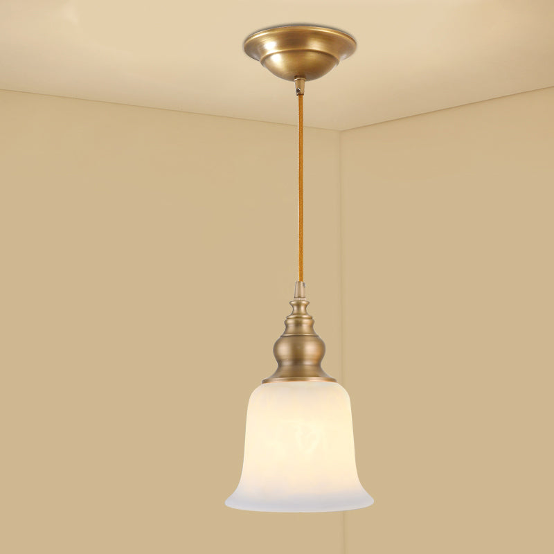 Gold 1-Light Drop Pendant Colonial Style Satin Opal Glass Shaded Hanging Light for Hallway Gold Bell Gourd Clearhalo 'Ceiling Lights' 'Chandeliers' 'Glass shade' 'Glass' 'Pendant Lights' 'Pendants' Lighting' 2405590