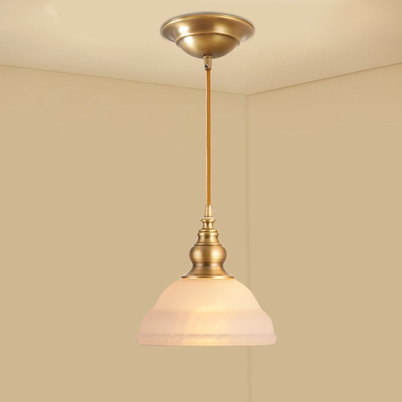 Gold 1-Light Drop Pendant Colonial Style Satin Opal Glass Shaded Hanging Light for Hallway Gold Pagoda Gourd Clearhalo 'Ceiling Lights' 'Chandeliers' 'Glass shade' 'Glass' 'Pendant Lights' 'Pendants' Lighting' 2405593