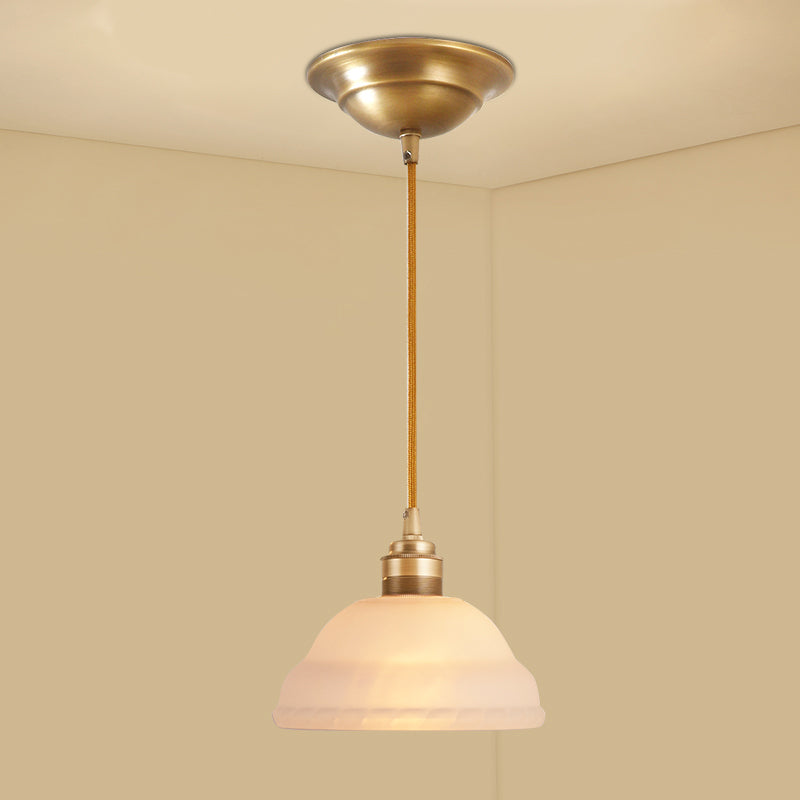 Gold 1-Light Drop Pendant Colonial Style Satin Opal Glass Shaded Hanging Light for Hallway Gold Pagoda Cylinder Clearhalo 'Ceiling Lights' 'Chandeliers' 'Glass shade' 'Glass' 'Pendant Lights' 'Pendants' Lighting' 2405595