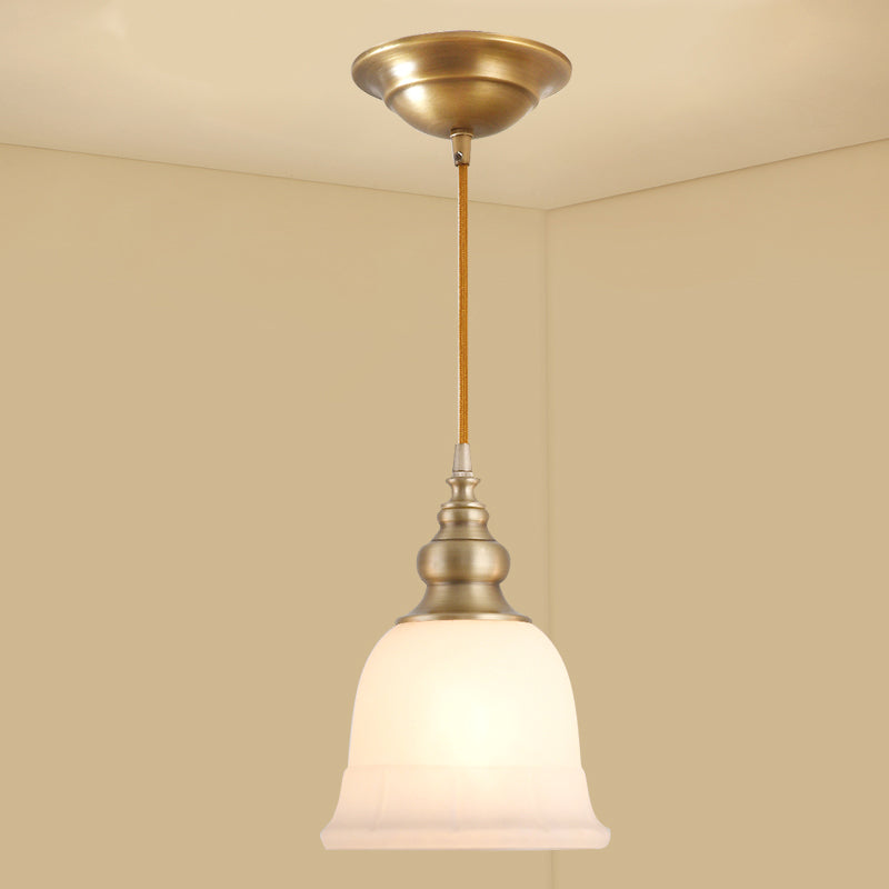 Gold 1-Light Drop Pendant Colonial Style Satin Opal Glass Shaded Hanging Light for Hallway Gold Lantern Gourd Clearhalo 'Ceiling Lights' 'Chandeliers' 'Glass shade' 'Glass' 'Pendant Lights' 'Pendants' Lighting' 2405597