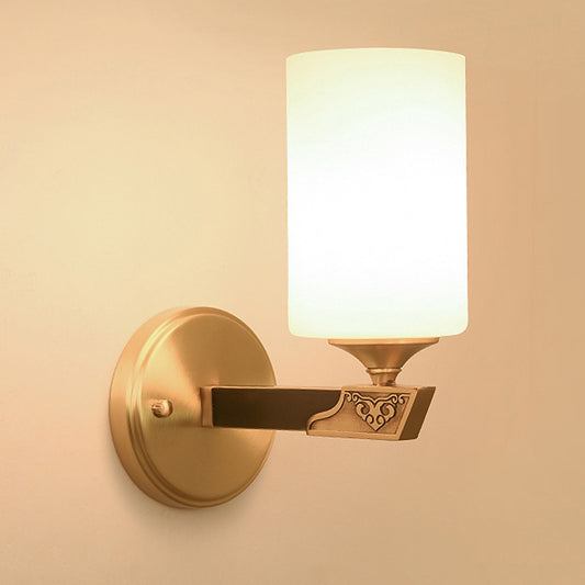Single-Bulb Glass Wall Light Minimalist Gold Finish Cylindrical Foyer Wall Sconce Lamp Clearhalo 'Wall Lamps & Sconces' 'Wall Lights' Lighting' 2405621