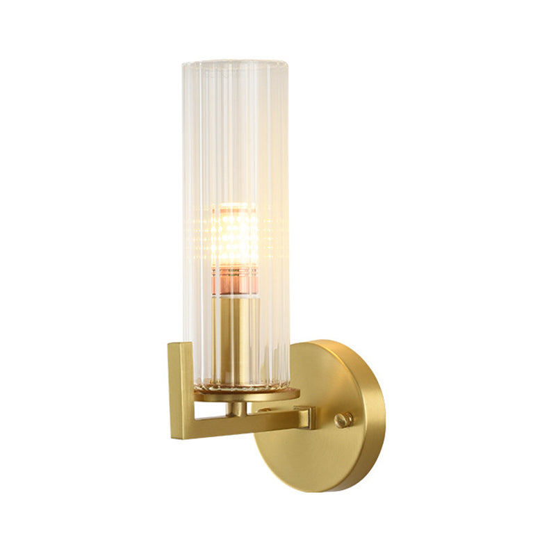 Single-Bulb Glass Wall Light Minimalist Gold Finish Cylindrical Foyer Wall Sconce Lamp Clearhalo 'Wall Lamps & Sconces' 'Wall Lights' Lighting' 2405624