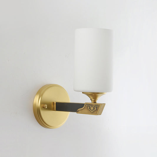 Single-Bulb Glass Wall Light Minimalist Gold Finish Cylindrical Foyer Wall Sconce Lamp Clearhalo 'Wall Lamps & Sconces' 'Wall Lights' Lighting' 2405626