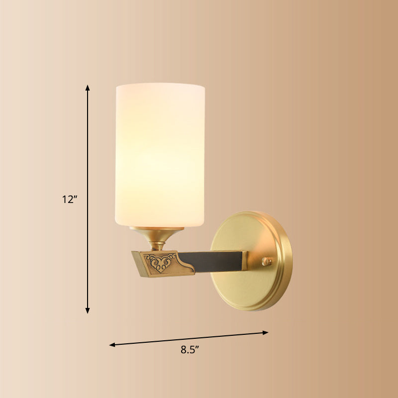 Single-Bulb Glass Wall Light Minimalist Gold Finish Cylindrical Foyer Wall Sconce Lamp Clearhalo 'Wall Lamps & Sconces' 'Wall Lights' Lighting' 2405627