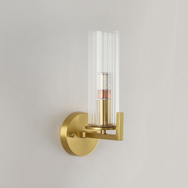Single-Bulb Glass Wall Light Minimalist Gold Finish Cylindrical Foyer Wall Sconce Lamp Clearhalo 'Wall Lamps & Sconces' 'Wall Lights' Lighting' 2405629