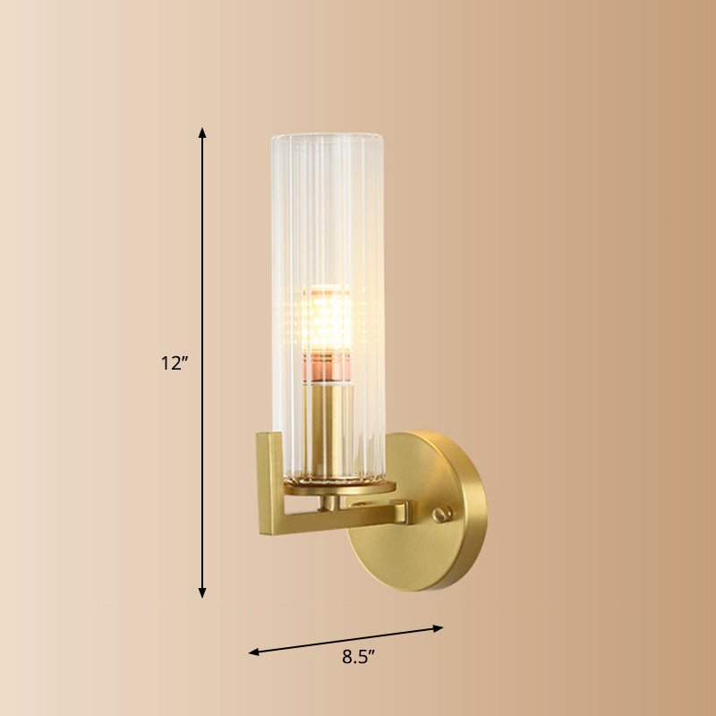 Single-Bulb Glass Wall Light Minimalist Gold Finish Cylindrical Foyer Wall Sconce Lamp Clearhalo 'Wall Lamps & Sconces' 'Wall Lights' Lighting' 2405630