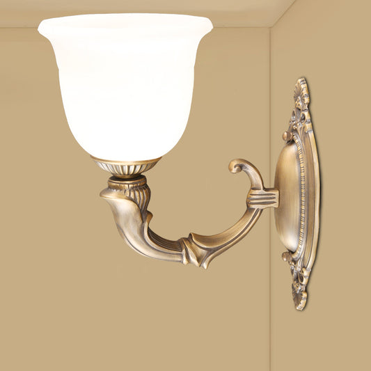 Retro Bell Wall Mounted Lamp 1-Bulb Ivory Glass Sconce Light Fixture in Bronze for Aisle Clearhalo 'Wall Lamps & Sconces' 'Wall Lights' Lighting' 2405633