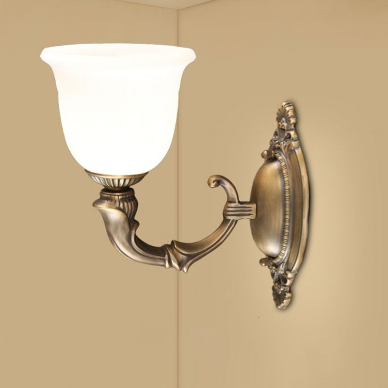 Retro Bell Wall Mounted Lamp 1-Bulb Ivory Glass Sconce Light Fixture in Bronze for Aisle Clearhalo 'Wall Lamps & Sconces' 'Wall Lights' Lighting' 2405634