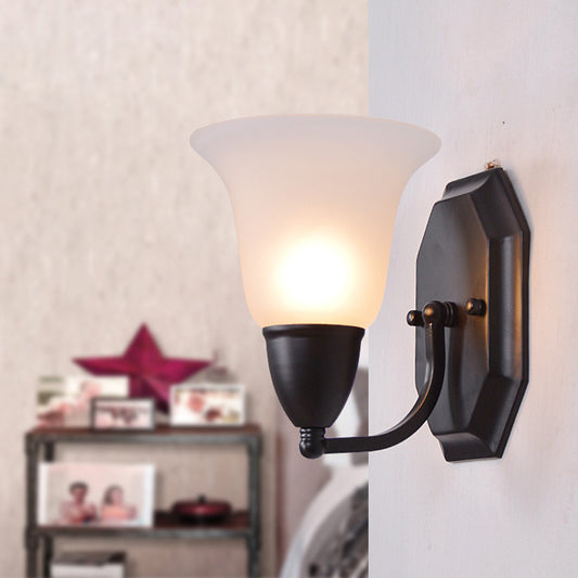 Frosted Glass Flared Wall Lamp Country Style Single Corridor Wall Light in Black Clearhalo 'Wall Lamps & Sconces' 'Wall Lights' Lighting' 2405642