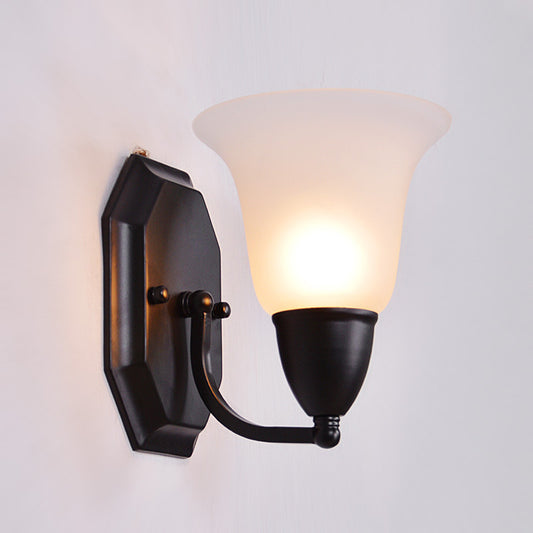 Frosted Glass Flared Wall Lamp Country Style Single Corridor Wall Light in Black Clearhalo 'Wall Lamps & Sconces' 'Wall Lights' Lighting' 2405646