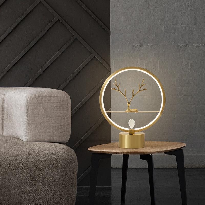 Brass Halo Ring Table Light Minimalist LED Metal Night Light with Deer Decoration Brass Clearhalo 'Lamps' 'Table Lamps' Lighting' 2405658